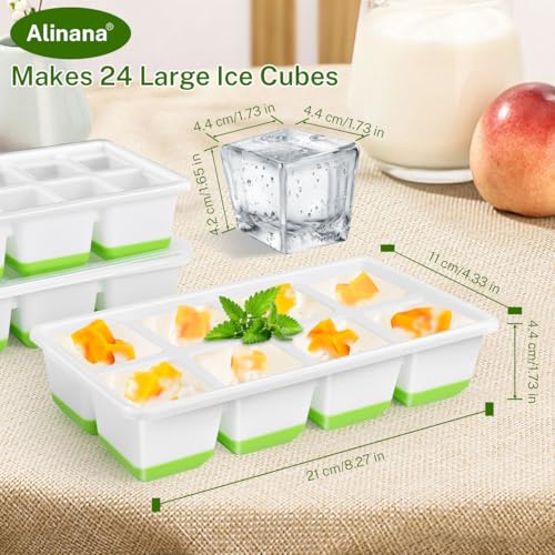 Ice Cube Tray with Lid, Alinana 3-Pack Upgraded Large Silicone Ice Cube Tray with BPA-Free Removable Lids, Easy Release Ice Mold for Cocktails, Whiskey, Juice (Green)