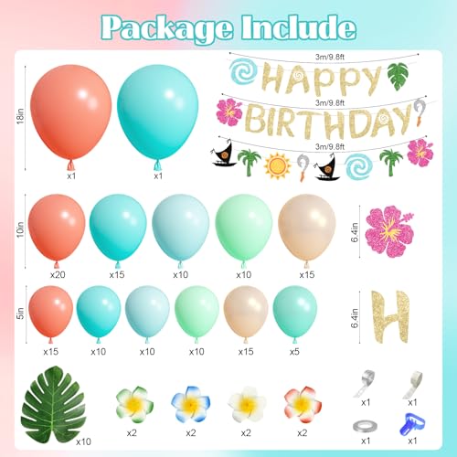Image of Ouddy Life 165Pcs Tropical Balloons Summer Birthday Party Decorations