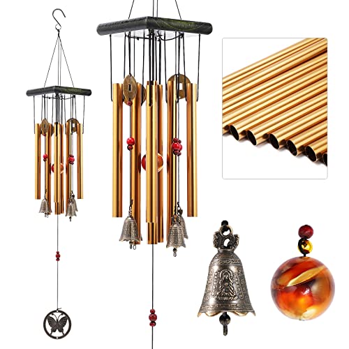 Image of Chinese Traditional Retro 8 Tubes 5 Bells Bronze Yard Garden Outdoor Living Wind Chimes 60cm