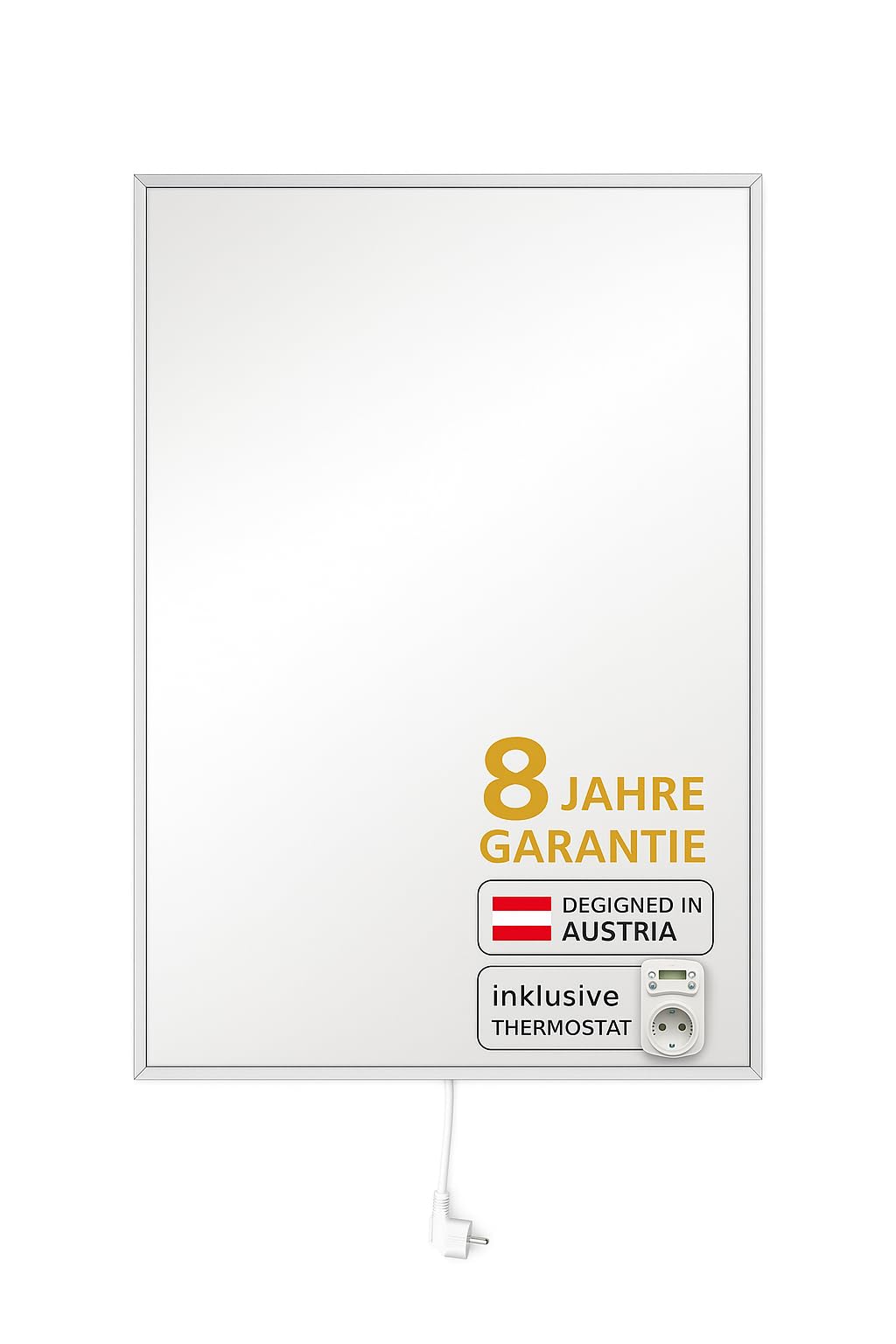 heatness Ogrzewanie na podczerwień, lustro ścienne, L z ramą – energooszczędne ogrzewanie ścienne, 600 W, łącznie z termostatem, grzejnik do montażu na ścianie, 60 x 90 x 2,5 cm, do 10 m²