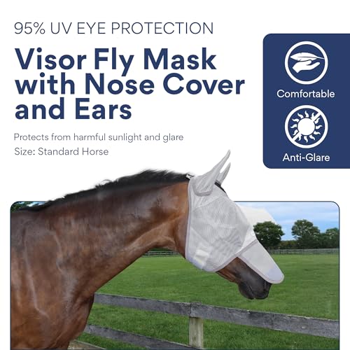 Máscara de mosca de cavalo com cobertura de nariz e orelhas, viseira integrada, respirável, leve, má