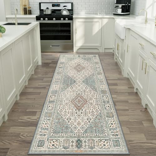 GENIMO 2x10 Non Slip Hallway Runner Rug, Machine Washable, Thin & Low Pile Lightweight for Kitchen, Laundry, Entryway, Bedroom & Living Room, Green