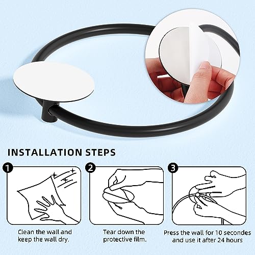 Matte Black Bathroom Towel Ring - SUS304 Stainless Steel Bathroom Towel Rack, Susswiff Adhesive Wall Mounted Hand Towels Holder, Towel Hanger for Bathroom Organizer, Kitchen Storage - Image 5