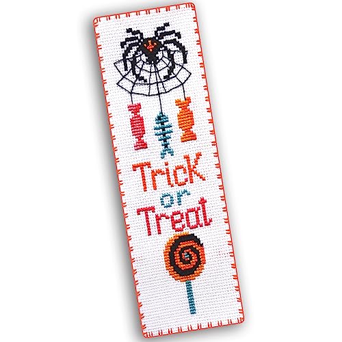 Image of Povitrulya Halloween Cross Stitch Kit Trick or Treat - DIY Bookmark Set for Hand Embroidery