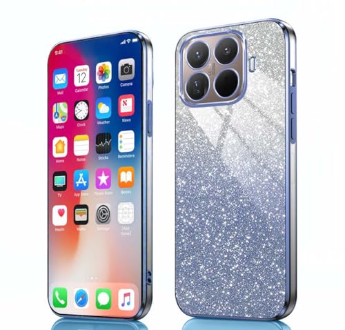 PEIYE Coque pour Xiaomi 15T Pro - Étui Antichoc en Silicone Souple, Housse avec Bords Électroplastifiés et Carte à Paillettes Intégrée, Cover Case -Bleu Dégradé