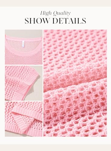 Image of Dokotoo Womens Floral Fashion Summer Tops 2026 Short Sleeve Crochet Sweaters Swimsuit Cover Ups Lightweight Knit Pullover