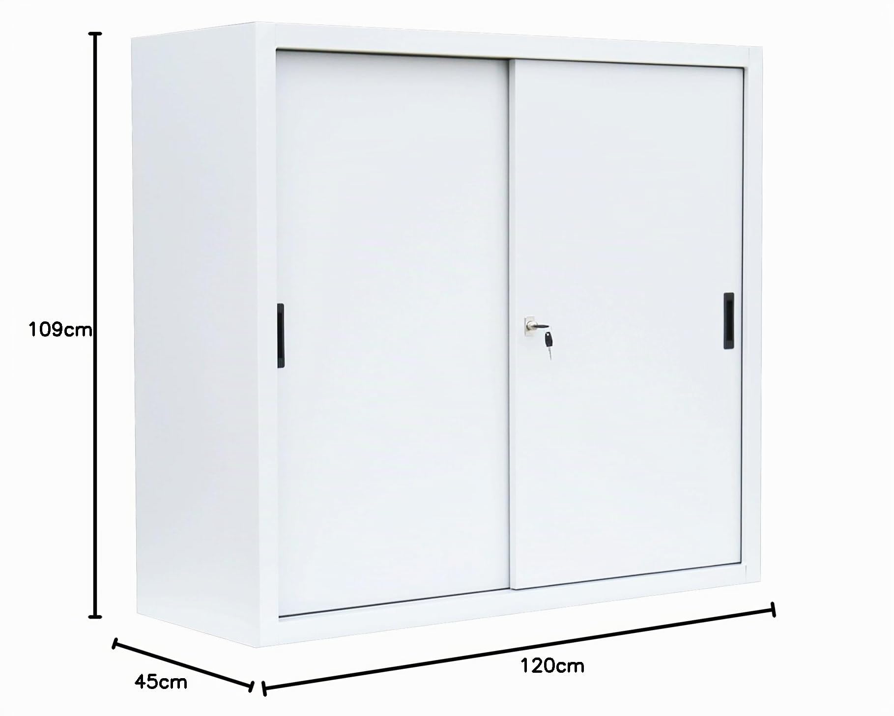 Schiebetürenschrank komplett montiert weiß 109x120x45cm Büro Aktenschrank Sideboard aus Stahl Schwebetürenschrank 550147