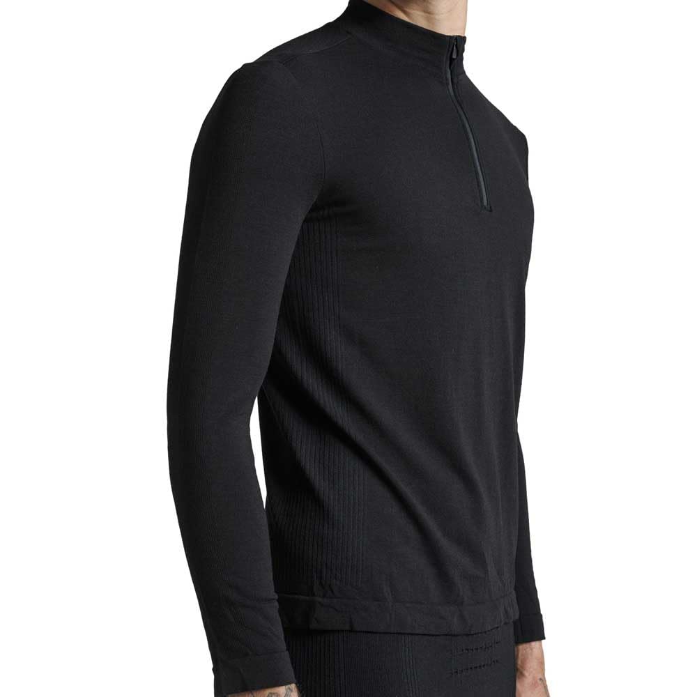 X-Bionic Camisa Manga Larga Hombre MIGHTYWOOL con Media Cremallera, Merino para Deportes de Invierno y Alpinismo, Termorregulación y Control de Humedad, Negro XL