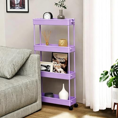 Image of SPACELEAD 2-piece Set Slim Storage Cart 3 Tier,Bathroom Organizer Rolling Utility,Mobile Shelving Unit Slide Out for Office, Kitchen, Laundry Room & Narrow Places