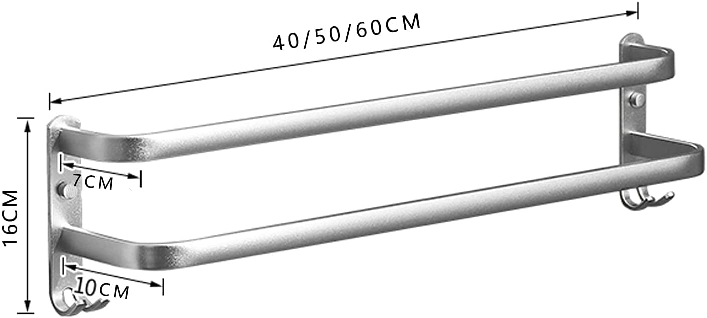 Doppelte Handtuchstange, for Wandhalterung Badezimmerhandtuchstange Badetuchhalter mit Haken Küchentuch Zahnstange Bad Handtuchstange(60cm)