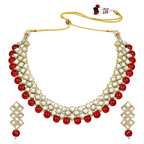 Image of Peora Kundan Faux Pearl Necklace & Jewelry Set Gift for Women