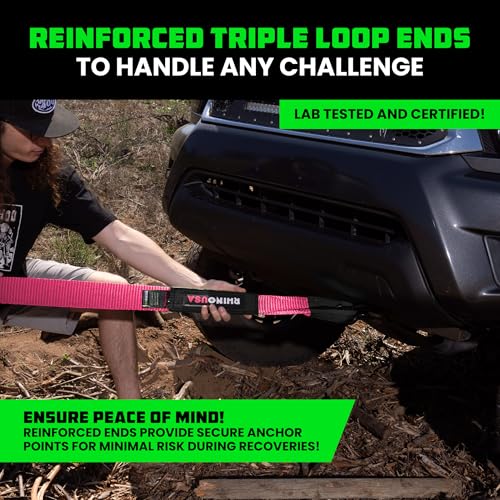 Image of Rhino USA Recovery Tow Strap (3 inch x 20') - 31,518lb Break Strength - Emergency Recovery Strap Tow Rope for Truck, UTV, ATV & More - Heavy Duty Towing Strap for Offroad 4x4 Use - Compatible with Jeep