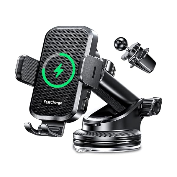 CHGeek Wireless Car Charger with Phone Holder Mount, 15W Fast Charging Auto Clamping Phone Holders for You Car Windshield Dashboard Air Vent Accessories for iPhone, Samsung Galaxy, Google, etc