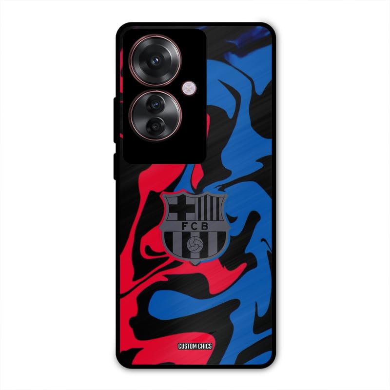 Image of PrintShield FC Barcelona Comic Back Cover for Oppo F25 Pro, Shockproof Printed Phone Case with Soft TPU Sides & Anti-Slip Grip