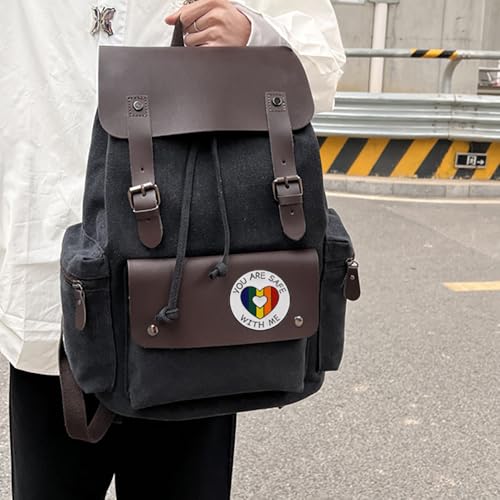 Image of Round Rainbow Enamel Brooch For Women Men, You're Safe To Be You Around Me Badge Pin with Inspirational Quote Lapel Brooches for Clothing Bags Backpacks Jackets Hat Accessory Decoration Jewelry Gifts