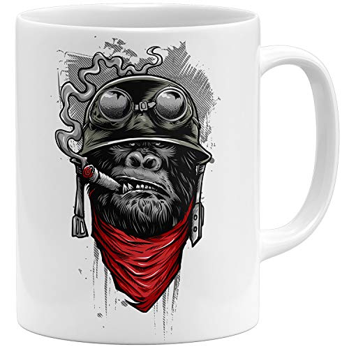 OM3® - Gorilla-of-Duty - Kaffee-Tasse - Keramik Becher - 11oz 325ml - Beidseitig Bedruckt - Weiss