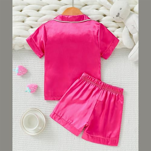 Toddler Silky Satin 𝐏ajamas Sets 2pc Plain Button Down Short 𝐏𝐉 Outfits 2025 Summer Lounge Sl𝐞epwear for Baby Boys2