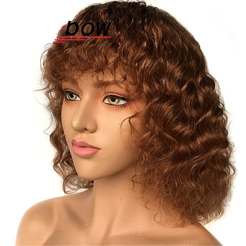 ZYC Curly Human Hair Wig Brazilian Hair Wig With Bangs Highlight Ombre Human Hair Wig T1B 30 Wigs For Women Machine Made Wigbow,B
