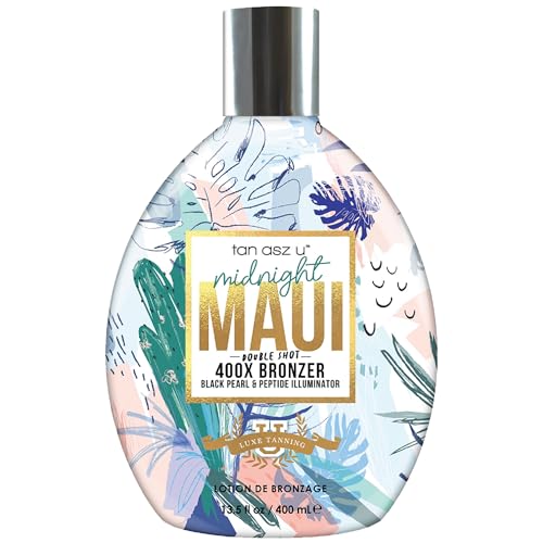 Tan Asz U Midnight Maui Tanning Lotion, Double Shot 400X Bronzer, Black Pearl & Peptide Illuminator, Tanning Lotion with Inktuition Tattoo Complex, 13.5 Fl Oz