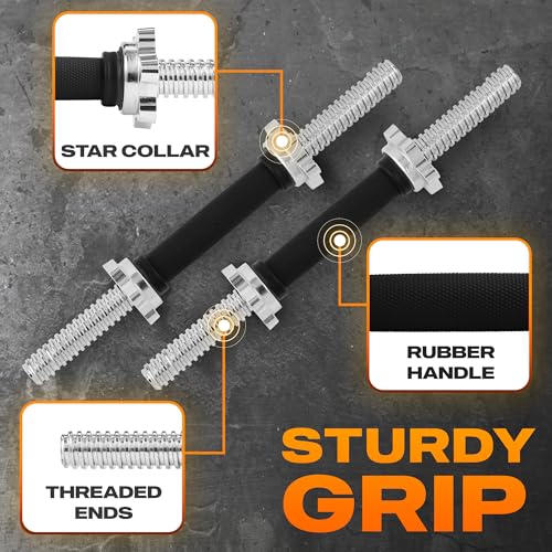 Image of Yes4All Threaded Dumbbell Handles, Adjustable Dumbbell Bar Pair, 14 /16 /18 /24-Inch Sizes, Fits 1 inch or 1.15 inch Plates, Non-Slip Grip, Secure Star-Lock Collars