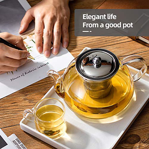 SULIVES Glass Teapot with Stainless Steel Infuser & Lid, Borosilicate Glass Flower Tea Kettle Stovetop Safe, Blooming & Loose Leaf Teapots, 34 oz / 1000 ml (800ML, Clear)