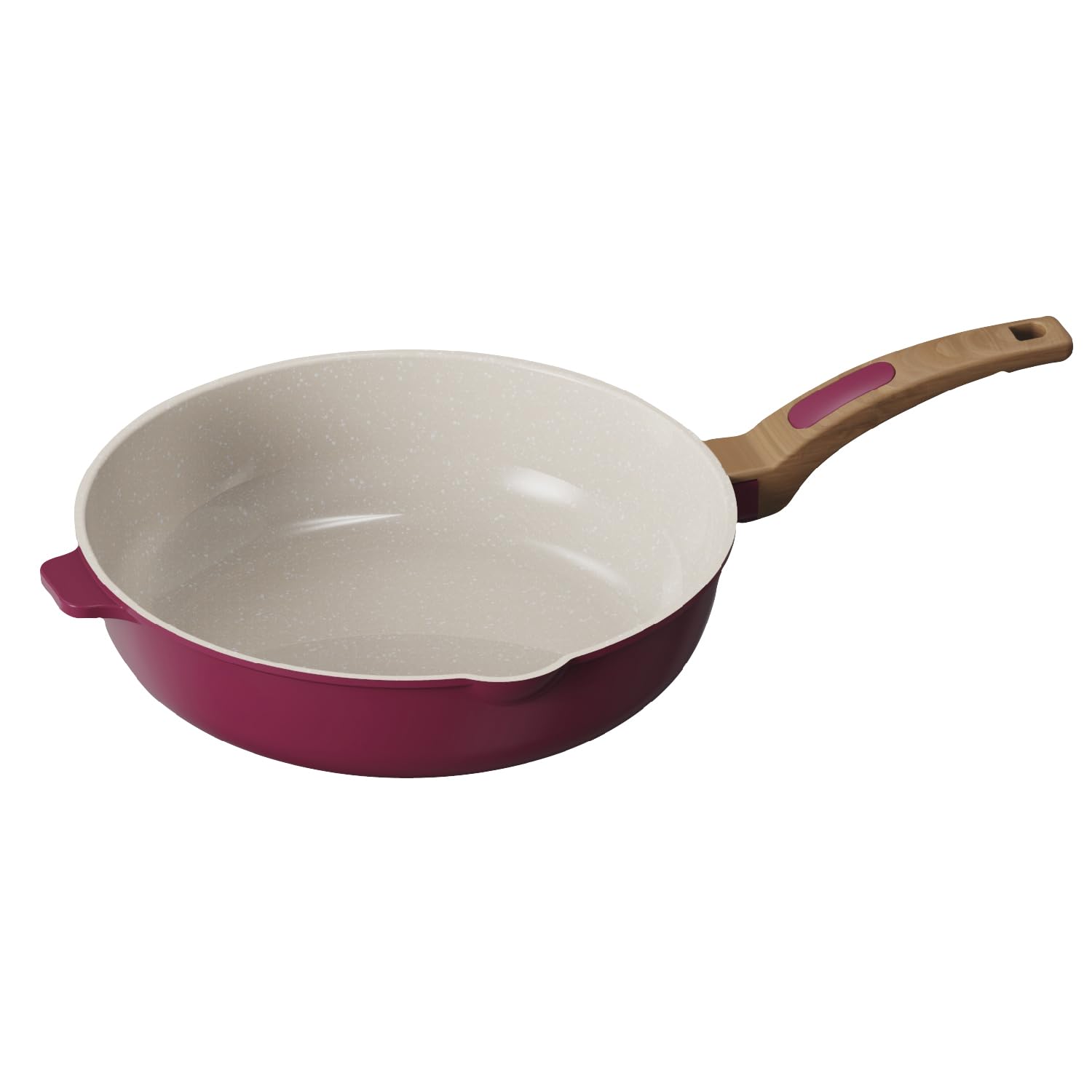 Cooksmart Signature 28cm Deep Frying Pan – Cast Aluminium | Non-Stick | PFOA & PFAS Free | Induction, Gas, & Electric Hob Compatible | Dishwasher Safe | Ergonomic Handle (Raspberry)