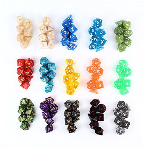 Preisvergleich Produktbild Pawaca 105 Stück Polyedrische Würfel mit Taschen, Polyedrischen Spielwürfel Polyedrische Dice für RPG Dungeons und Dragons Pathfinder, 15 Set von D20, D12, 2 D10 (00-90 und 0-9), D8, D6 und D4