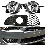 cciyu Clear Fog Light Assembly Replacement fit for 2007-2012 Mitsubishi Lancer (Wiring Kit Included) Pair Set