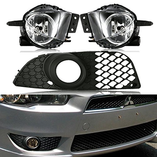 cciyu Clear Fog Light Assembly Replacement fit for 2007-2012 Mitsubishi Lancer (Wiring Kit Included) Pair Set