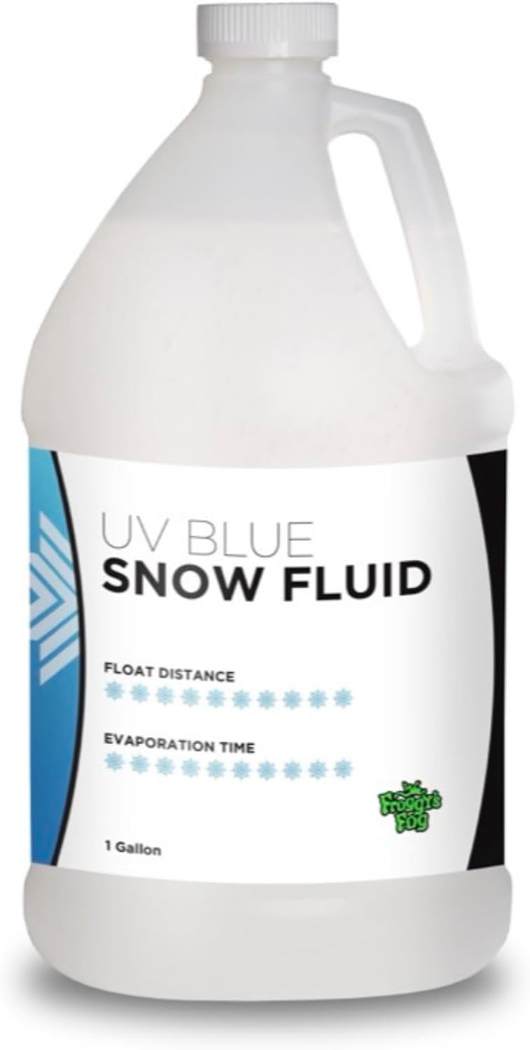 Froggys Flakes - 1 Gallon - Ultraviolet Blue - UV Snow Machine Juice Fluid - Ultra Dry Formula (30-50 Feet Float/Drop)