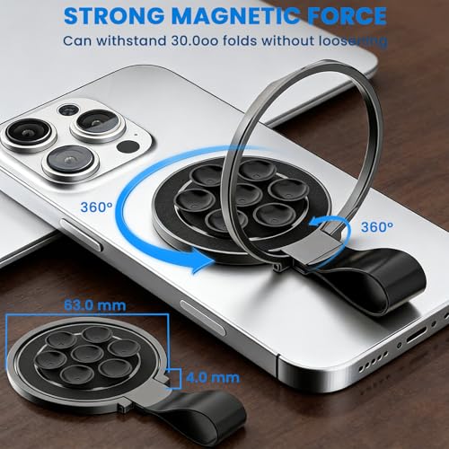 Image of ZORBES Magnet Phone Stand Grip, 360 Swivel Folding Compact Suction Cup Phone Ring Desk Stand, Magnetic Phone Ring for MagSafe Grip for iPhone 17 /16 /15 /14 /13 Pro Max Plus