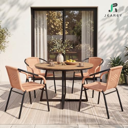 Image of JEAREY Outdoor Patio Rattan Dining Chairs Set of 4, All Weather Stackable Dining Chairs for Lawn, Restaurant, Garden, Beige
