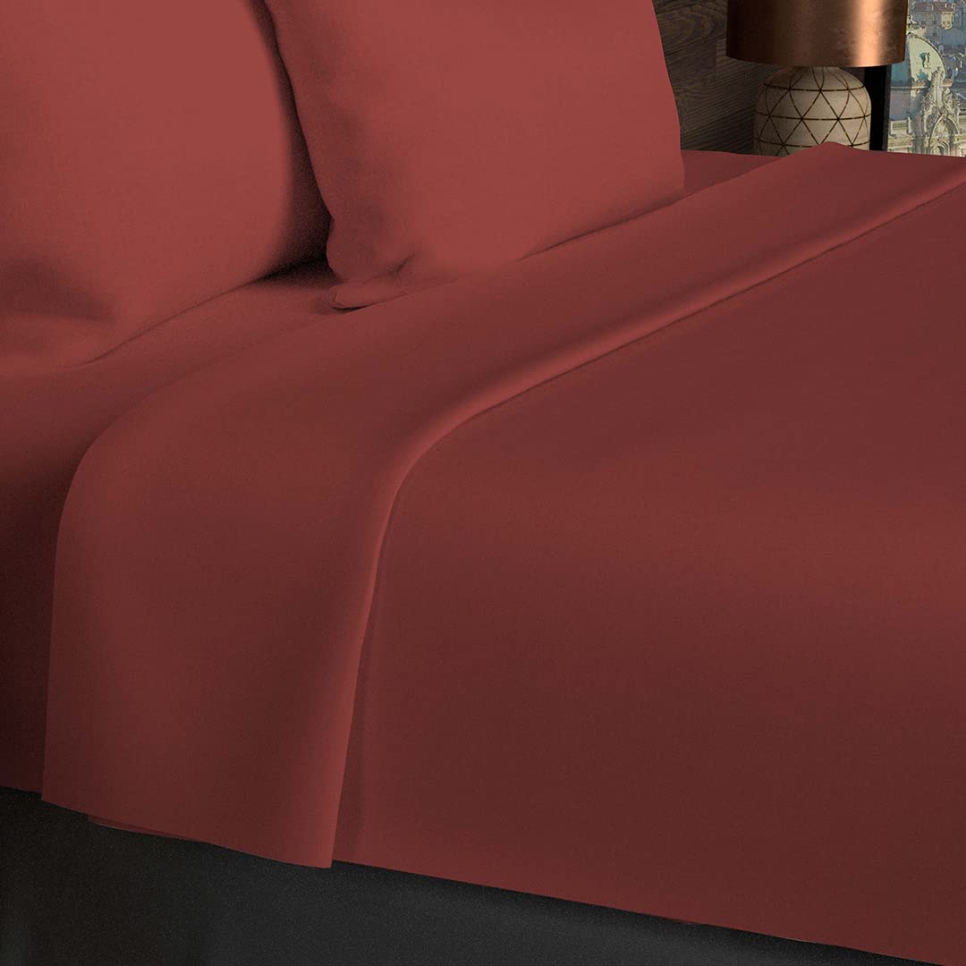 Soleil d'ocre, Flat Sheet, Cotton, 57 Threads, Brick, 240 x 290 cm