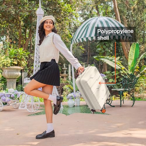 Image of Nasher Miles Polypropylene 360 Degree Paris Hard-Sided Cabin Luggage 20 inch | 55cm | 8 Wheels Small Trolley Bag for Travel | Suitcase (White)