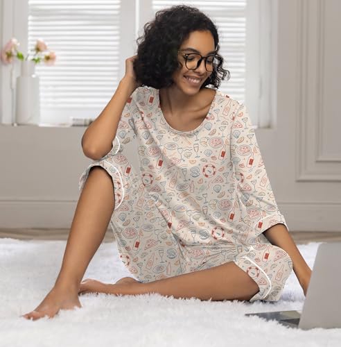 Image of PrinStory Womens Pajama Sets Capri Pjs Soft Lounge Sets XS-4XL