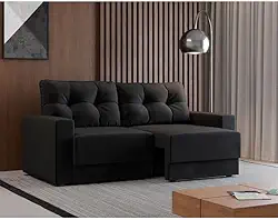 Sofá 3 Lugares Retrátil Lubeck Suede Preto 140 cm