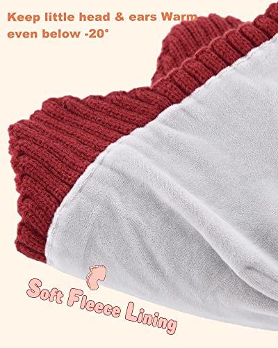 Baby Beanie Fleece Lined Toddler Winter Hat With Ear Flaps Little Girls Boys Warm Hats Cute Beanies For Kids Wine #TOP2