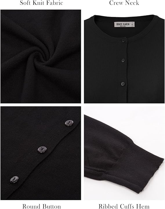 GRACE KARIN Women's Long Sleeve Button Down Crew Neck Classic Sweater Knit Cardigan - Image 5