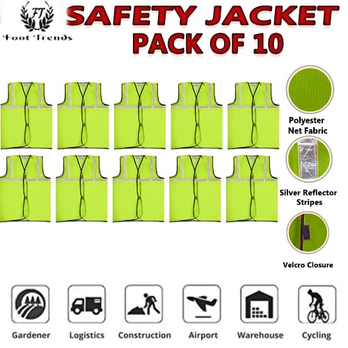 Image of Foot Trends Safety Jacket Reflective High Visibility use For Airport, Construction,Police, Sanitation, Security Guard, Engineering jacket (Free Size, PACK OF 10)
