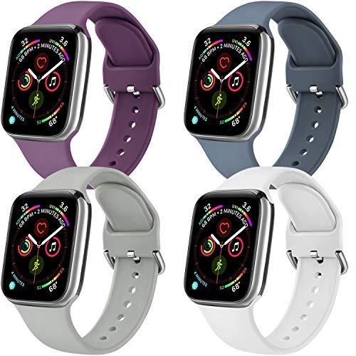 Yandu - Juego de 4 correas de repuesto para Apple Watch de 38 mm, 42 mm, 40 mm, 44 mm, silicona suave, compatible con iWatch Series 5 4 3 2 1