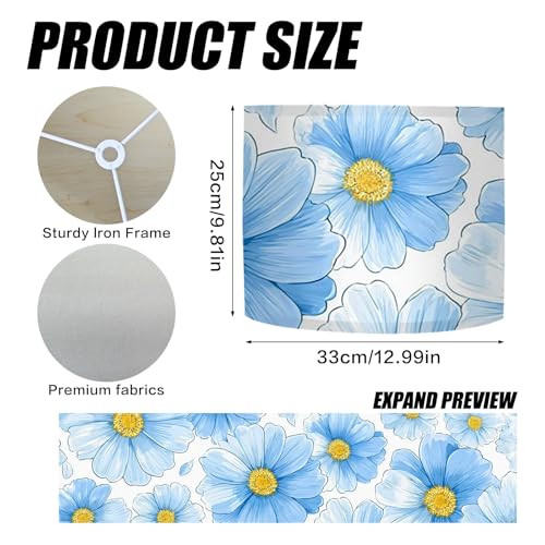 Image of Nuxovilar Lamp Shades Set of 2, 13 inch Top x 13 inch Bottom x 10 inch High (Spider) | Table lamp shades blue floral design bedroom home office covers light protective accessories (Floral)