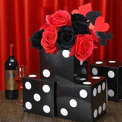 Jexine 15 Pcs Casino Theme Party Decorations Dice Favor Boxes 7 X 7 X 7 Inches Gable Boxes For Party Favors Three Dimensional Dice Decor Dice Boxes For Centerpieces Casino Night Supplies (Black) #TOP4