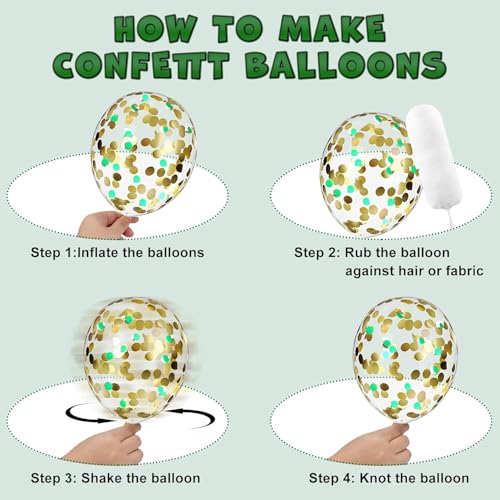 Image of Dark Green and Gold Balloons,60 Packs 12 Inch Metallic Green Gold Confetti Balloons for Birthday, Graduation, St. Patrick's Day, Baby Shower, Jungle Sarfari Party Decorations