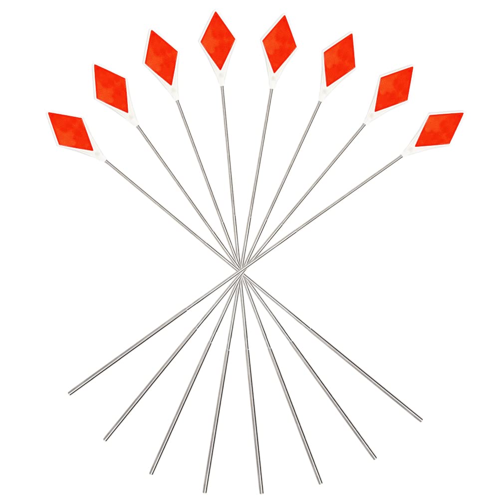 Reflective Driveway Marker 39in Double Sided Orange Reflectors Metal Post Bright at Night - 8 Pack