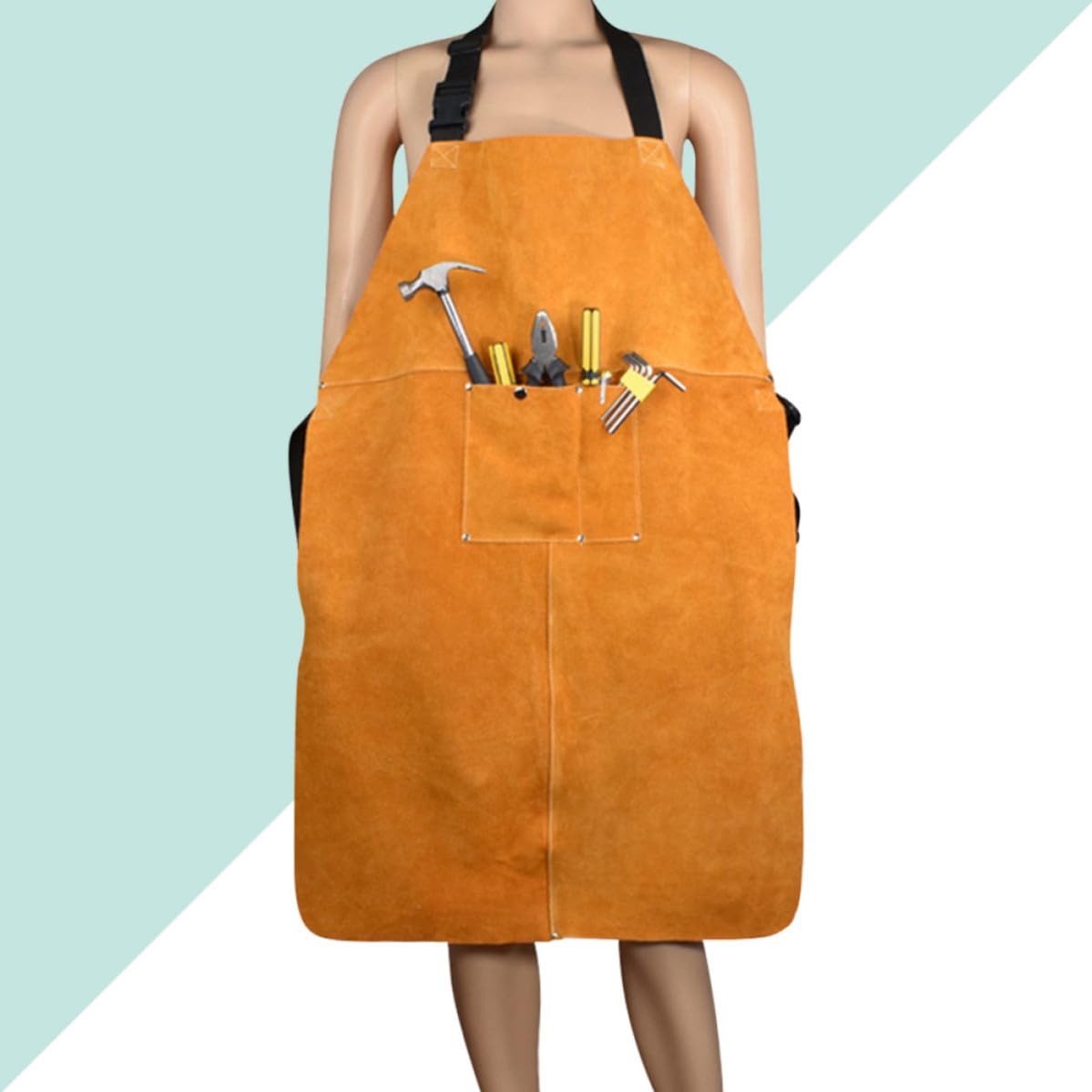 Yardenfun Delantal de Cuero para Soldar Resistente al Desgaste con Grandes Bolsillos y Tirantes Ajustables para Protección en Taller de Soldadura Color Aleatorio