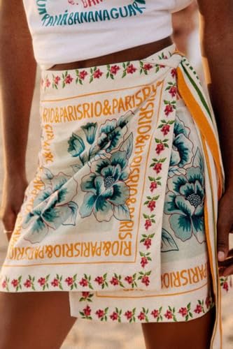 CHARTOU Women's Summer Floral Print Wrap Short Skirt Knot Side High Waist A Line Beach Mini Skirt3