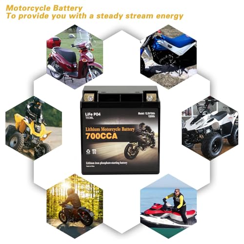Image of Autocessking YTX30L-BS Lithium Battery, 700A LiFePO4 Motorcycle Battery, 12V 10AH ATV, UTV, Jet Ski, Scooter, Lawn Mower, Tractor, Generator, Built-in Smart BMS