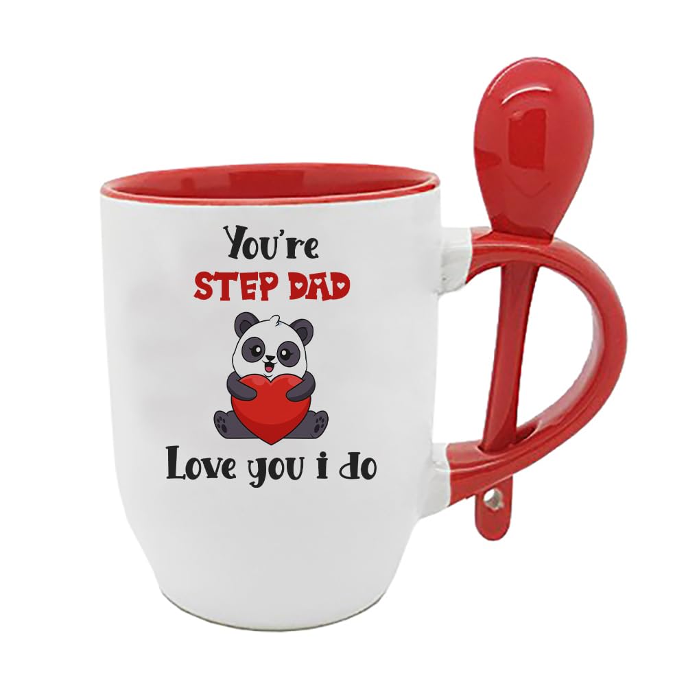 Getagift Fathers Day, You're Best Dad Birthday, Christmas, papa, Daddy, pop, Mug Unique Ceramic Inside Coloured with Spoon Coffee Mug. (Step Dad, Red)