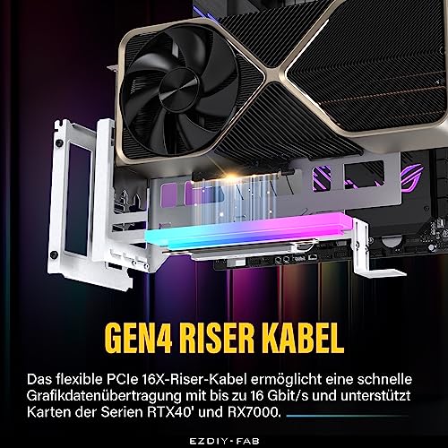 EZDIY-FAB Soporte vertical para GPU PCIe 4.0 con módulo LED ARGB 5 V 3 pines, kit de soporte para tarjetas de vídeo con cable elevador blanco PCIe 4.0 X16 Gen4 de 17 cm/6,69 pulgadas con ángulo recto - imagen 4