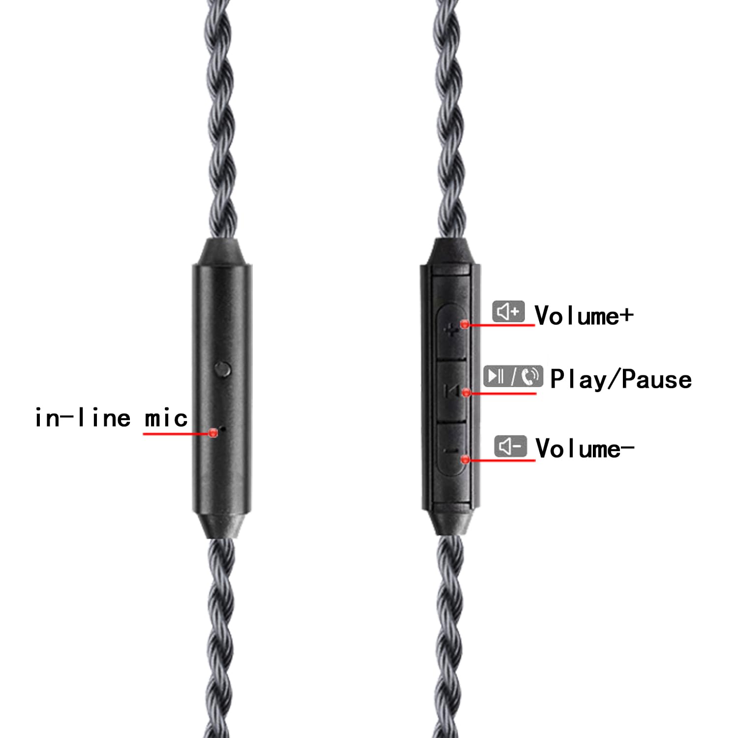 Monokristallines Kupfer, versilbertes Audiokabel, QDC-C, Pin, SPC-Kopfhörerkabel, kompatibel mit KZ ZS10 TRN CCA GK versenkten 2-poligen IEMs 3,5-mm-Stecker mit Mikrofon